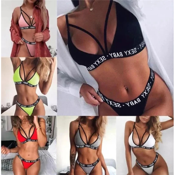 Sporty Sexy Black Neon Green Sexy Bra Panty Thong Set - Picture 7 of 9